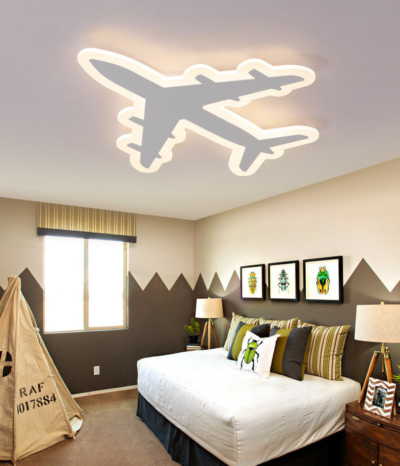 White Airplane Flush-Mount Light Fixture Minimalist LED Acrylic Ceiling Flush Mount Light