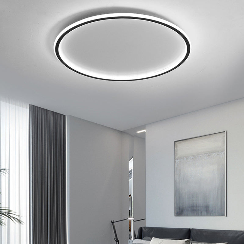 Circle Close to Ceiling Lighting Simple Style Acrylic LED Bedroom Flush-Mount Light Fixture in Black