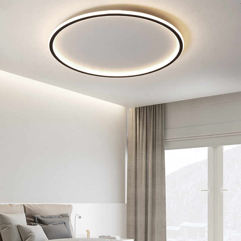 Circle Close to Ceiling Lighting Simple Style Acrylic LED Bedroom Flush-Mount Light Fixture in Black