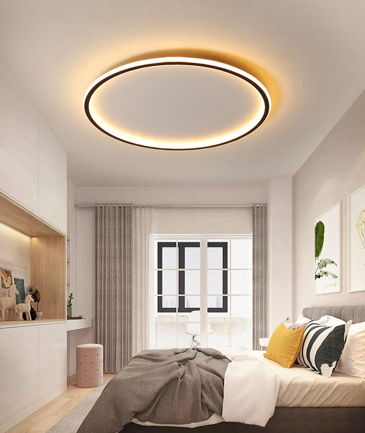 Circle Close to Ceiling Lighting Simple Style Acrylic LED Bedroom Flush-Mount Light Fixture in Black