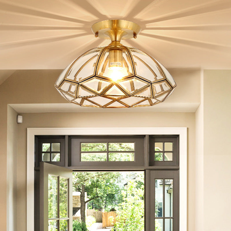 Brass Beveled Close To Ceiling Lighting Fixture Traditional Glass Aisle Ceiling Mounted Fixture