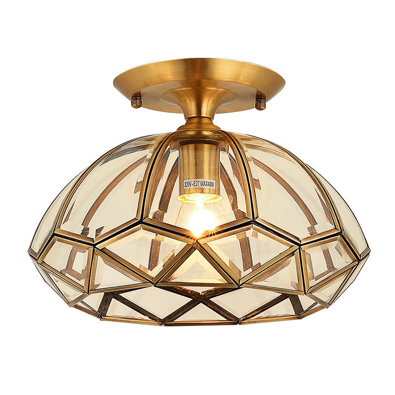 Brass Beveled Close To Ceiling Lighting Fixture Traditional Glass Aisle Ceiling Mounted Fixture