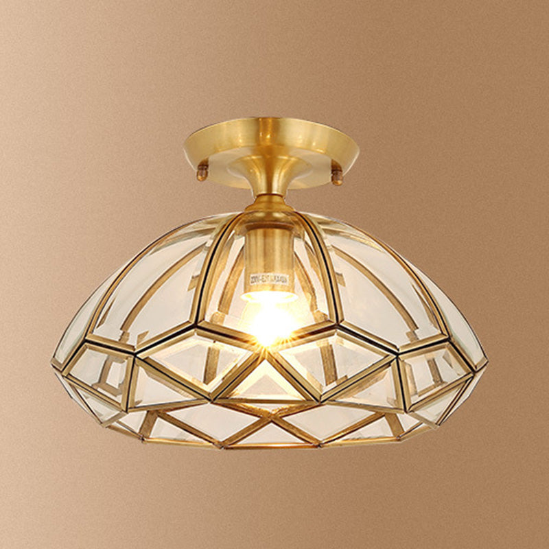 Brass Beveled Close To Ceiling Lighting Fixture Traditional Glass Aisle Ceiling Mounted Fixture