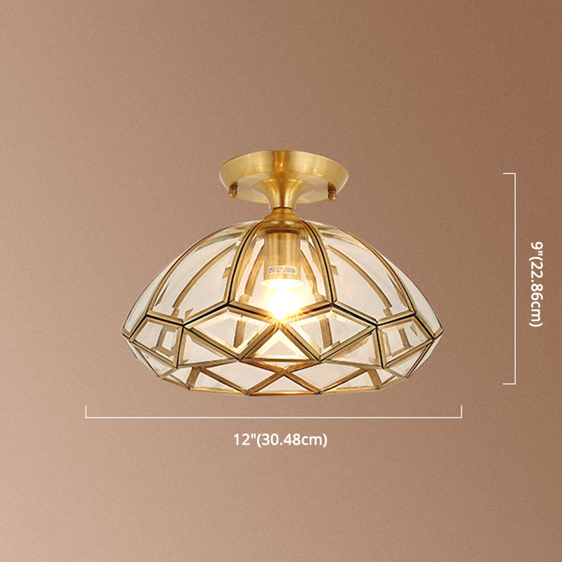 Brass Beveled Close To Ceiling Lighting Fixture Traditional Glass Aisle Ceiling Mounted Fixture