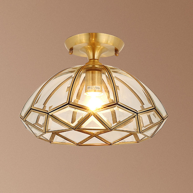 Brass Beveled Close To Ceiling Lighting Fixture Traditional Glass Aisle Ceiling Mounted Fixture