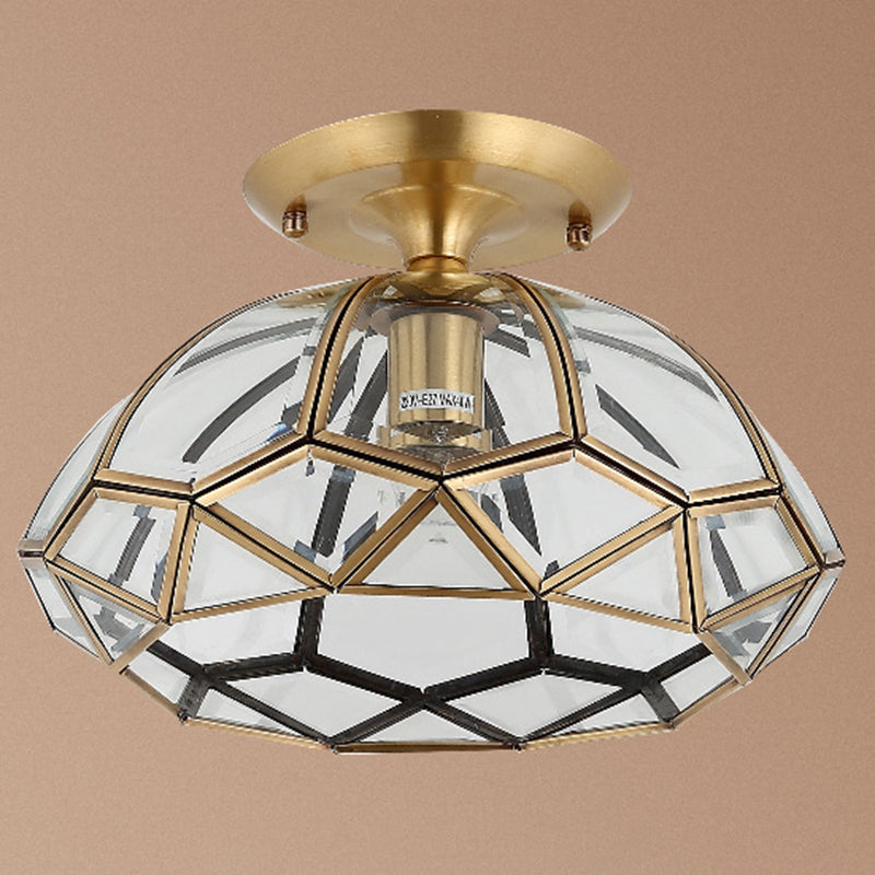 Brass Beveled Close To Ceiling Lighting Fixture Traditional Glass Aisle Ceiling Mounted Fixture