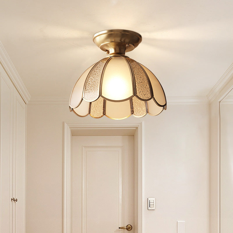 Glass Dome Semi Flush Ceiling Light Traditional Aisle Semi-Flush Ceiling Fixture in Brass