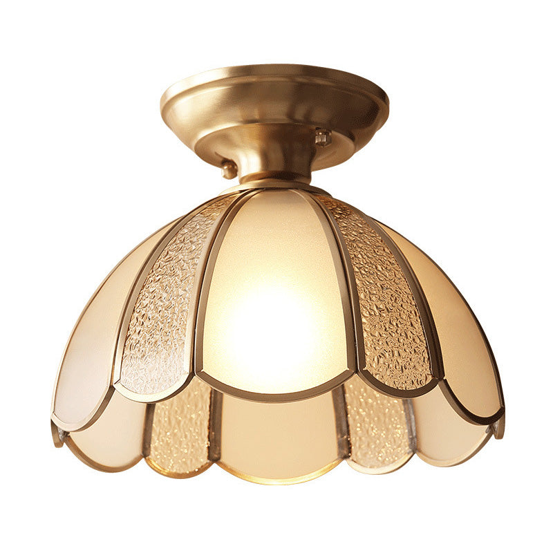 Glass Dome Semi Flush Ceiling Light Traditional Aisle Semi-Flush Ceiling Fixture in Brass