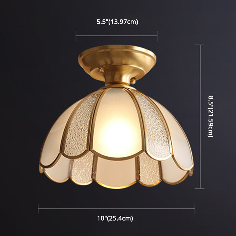 Glass Dome Semi Flush Ceiling Light Traditional Aisle Semi-Flush Ceiling Fixture in Brass