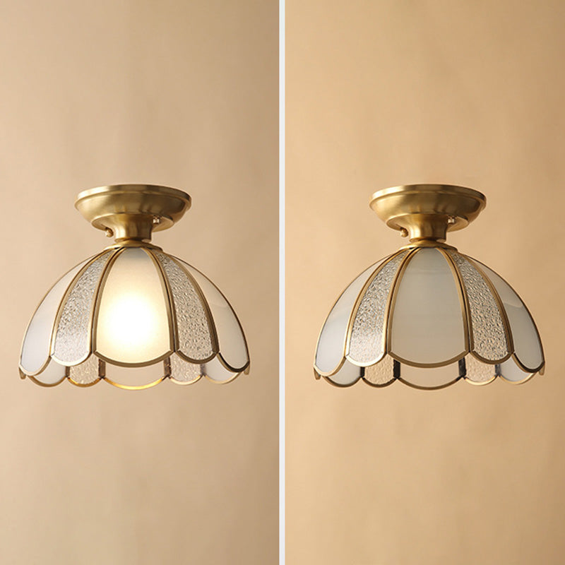 Glass Dome Semi Flush Ceiling Light Traditional Aisle Semi-Flush Ceiling Fixture in Brass