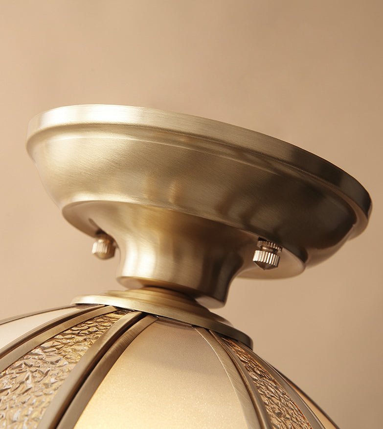 Glass Dome Semi Flush Ceiling Light Traditional Aisle Semi-Flush Ceiling Fixture in Brass