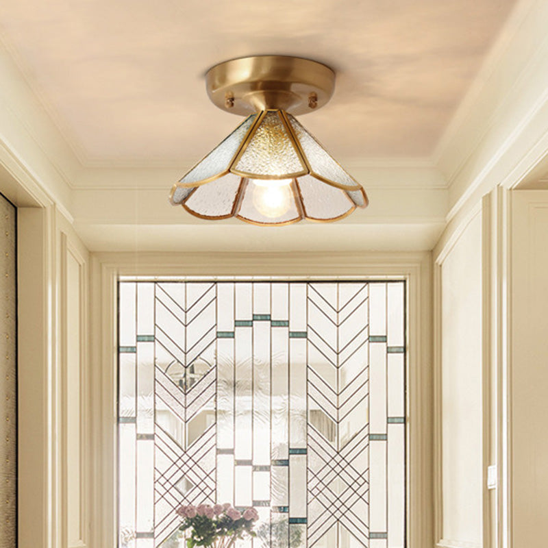 Classic Scalloped Semi-Flush Ceiling Mount Light Glass Ceiling Flush Mount in Brass