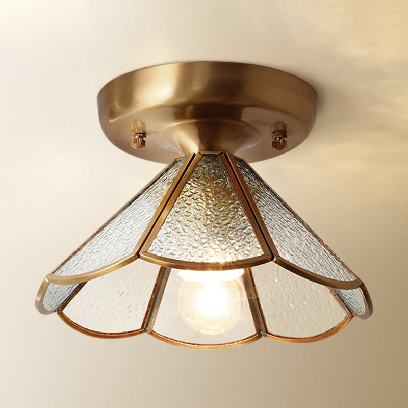 Classic Scalloped Semi-Flush Ceiling Mount Light Glass Ceiling Flush Mount in Brass