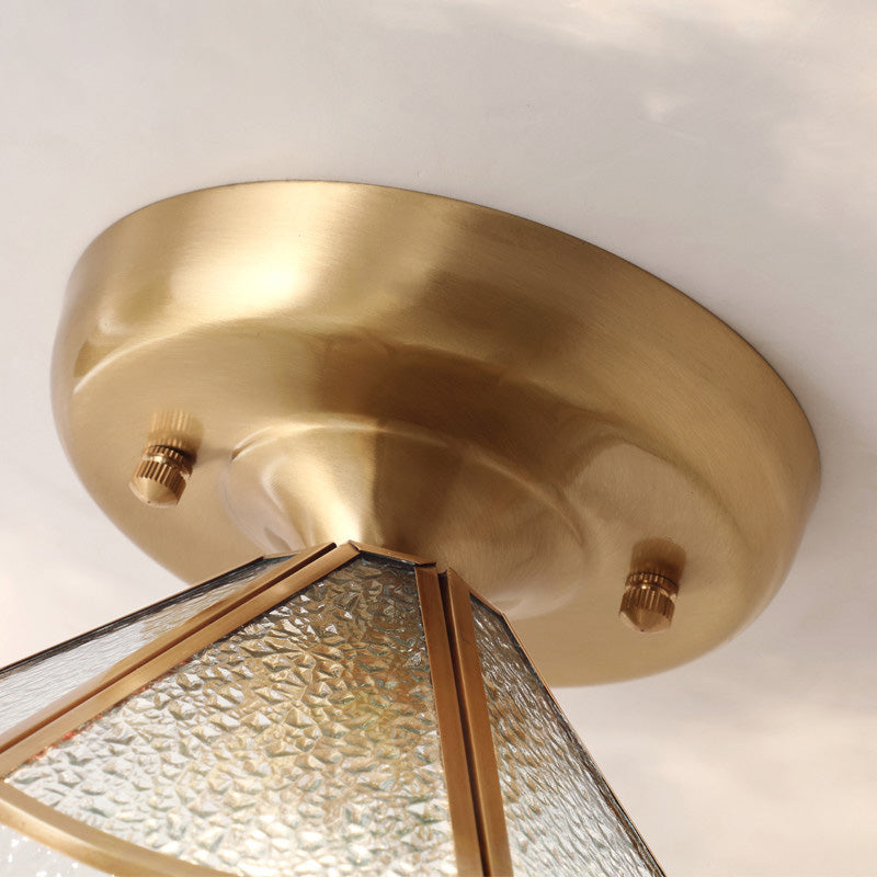 Classic Scalloped Semi-Flush Ceiling Mount Light Glass Ceiling Flush Mount in Brass