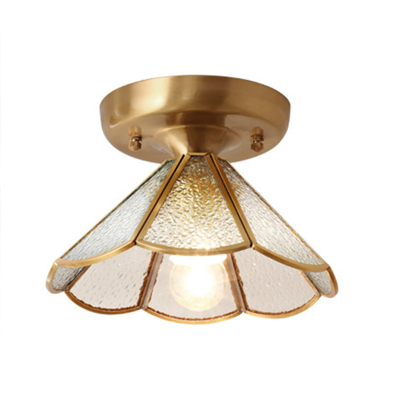 Classic Scalloped Semi-Flush Ceiling Mount Light Glass Ceiling Flush Mount in Brass