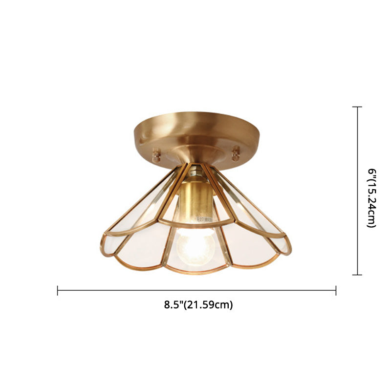 Classic Scalloped Semi-Flush Ceiling Mount Light Glass Ceiling Flush Mount in Brass