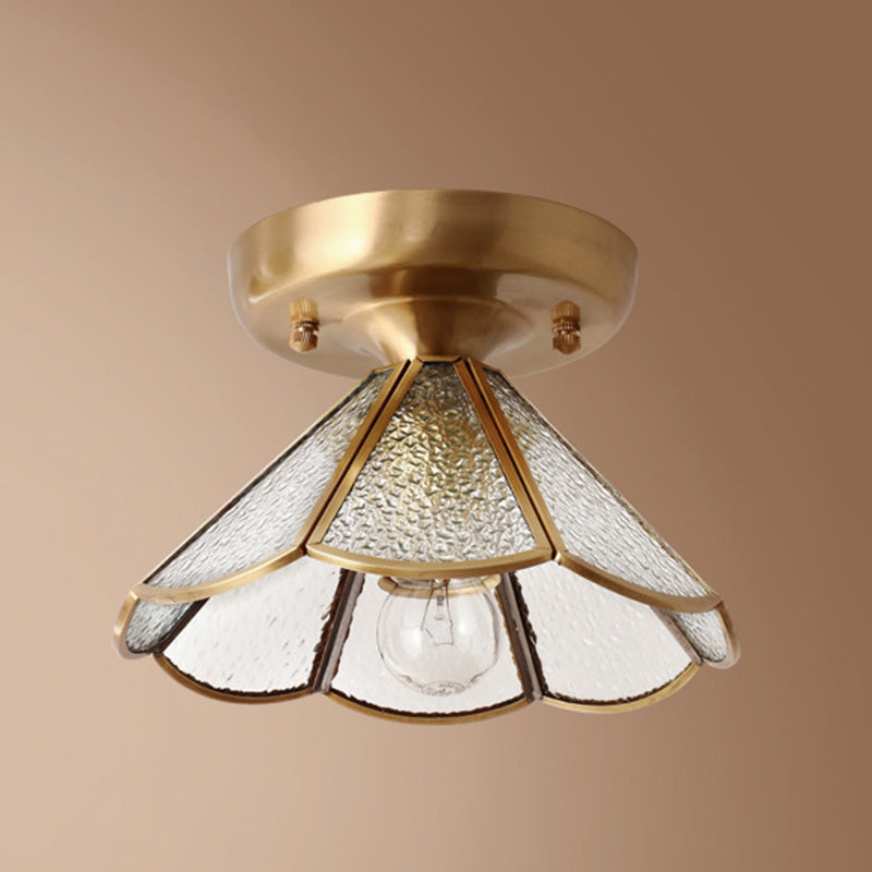 Classic Scalloped Semi-Flush Ceiling Mount Light Glass Ceiling Flush Mount in Brass