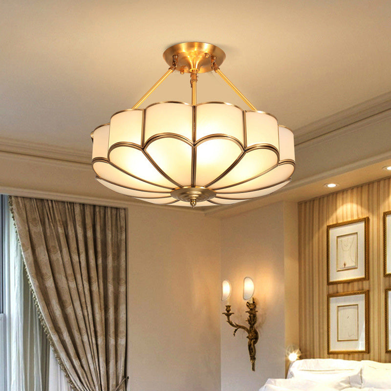 Brass Semi-Flush Mount Ceiling Light Traditional Glass Petal Semi Flush Mount Light Fixture