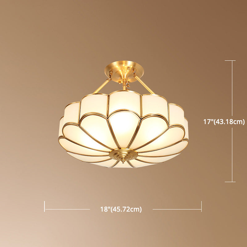 Brass Semi-Flush Mount Ceiling Light Traditional Glass Petal Semi Flush Mount Light Fixture