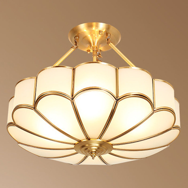 Brass Semi-Flush Mount Ceiling Light Traditional Glass Petal Semi Flush Mount Light Fixture