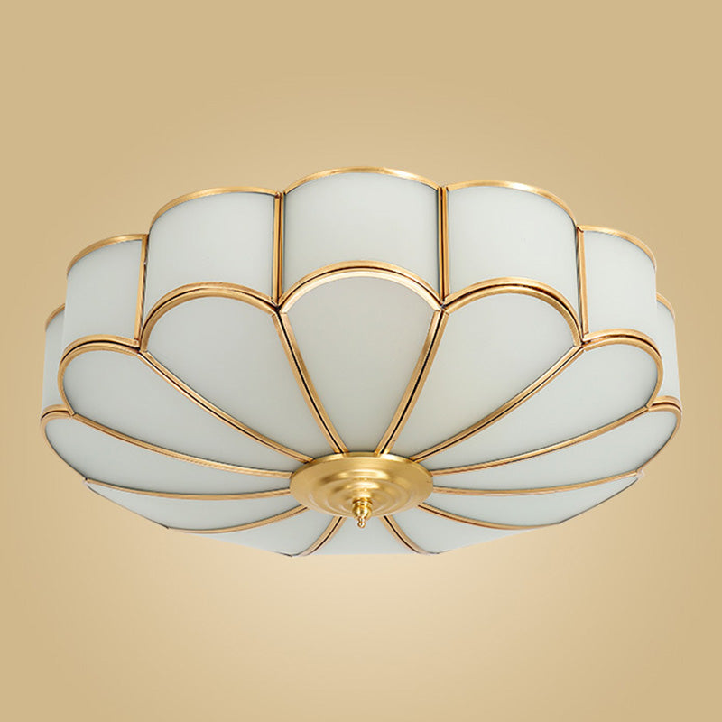 Brass Semi-Flush Mount Ceiling Light Traditional Glass Petal Semi Flush Mount Light Fixture