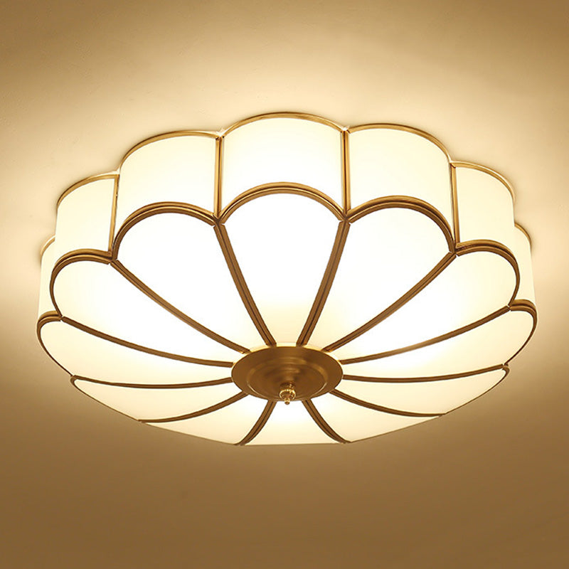 Brass Semi-Flush Mount Ceiling Light Traditional Glass Petal Semi Flush Mount Light Fixture