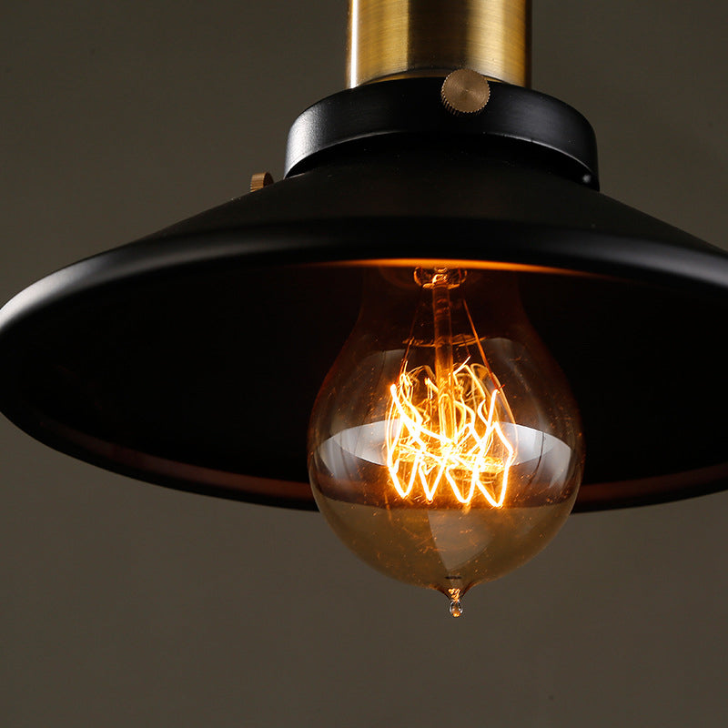 Black Vintage Hanging Light Fixture with Metal Saucer Shade Industrial Style Brass Lamp Socket Lighting Pendant for Bar