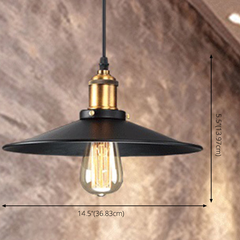 Black Vintage Hanging Light Fixture with Metal Saucer Shade Industrial Style Brass Lamp Socket Lighting Pendant for Bar