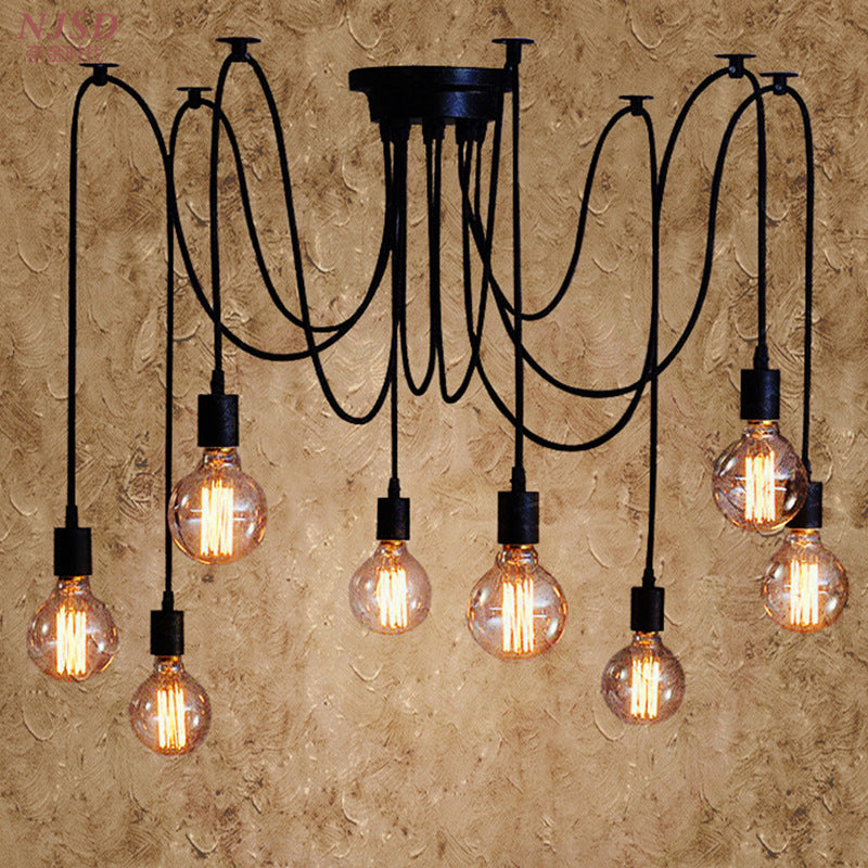 Industrial Style Bare Bulb Multi Head Hanging Light Retro Spider Shaped Pendant Lamp for Bar