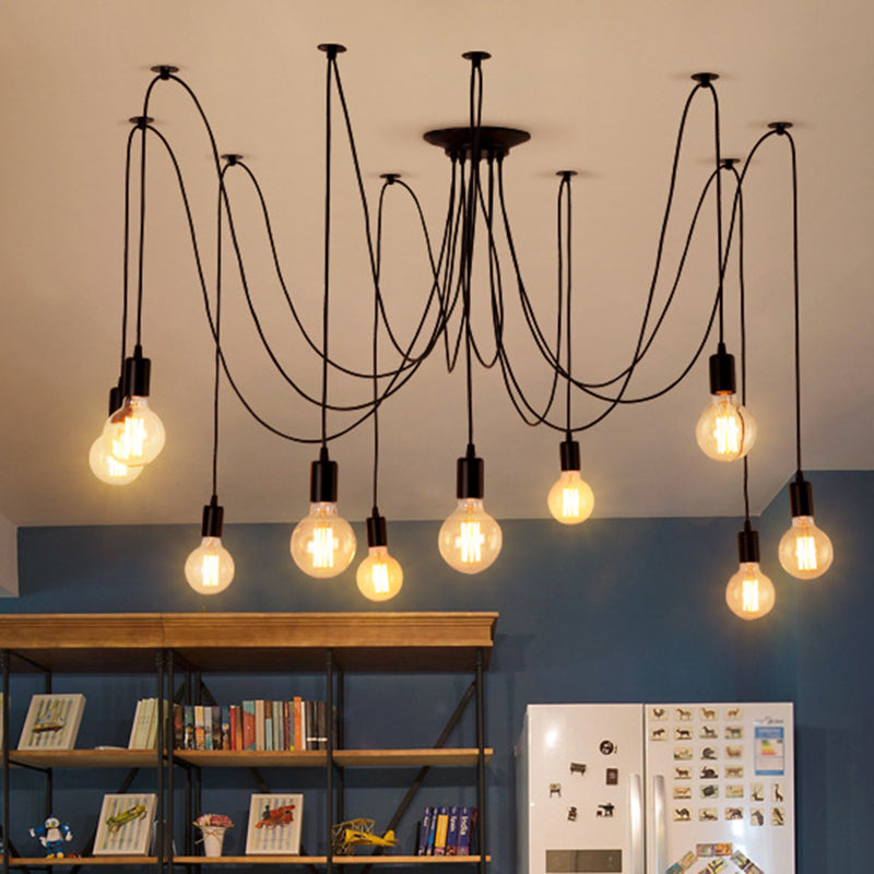 Stile industriale Bulbo nudo Multi Hanging Light Hanging Ragno Retro a forma di lampada per barra per barra