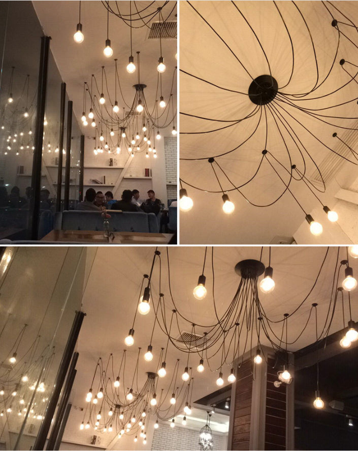 Industrial Style Bare Bulb Multi Head Hanging Light Retro Spider Shaped Pendant Lamp for Bar