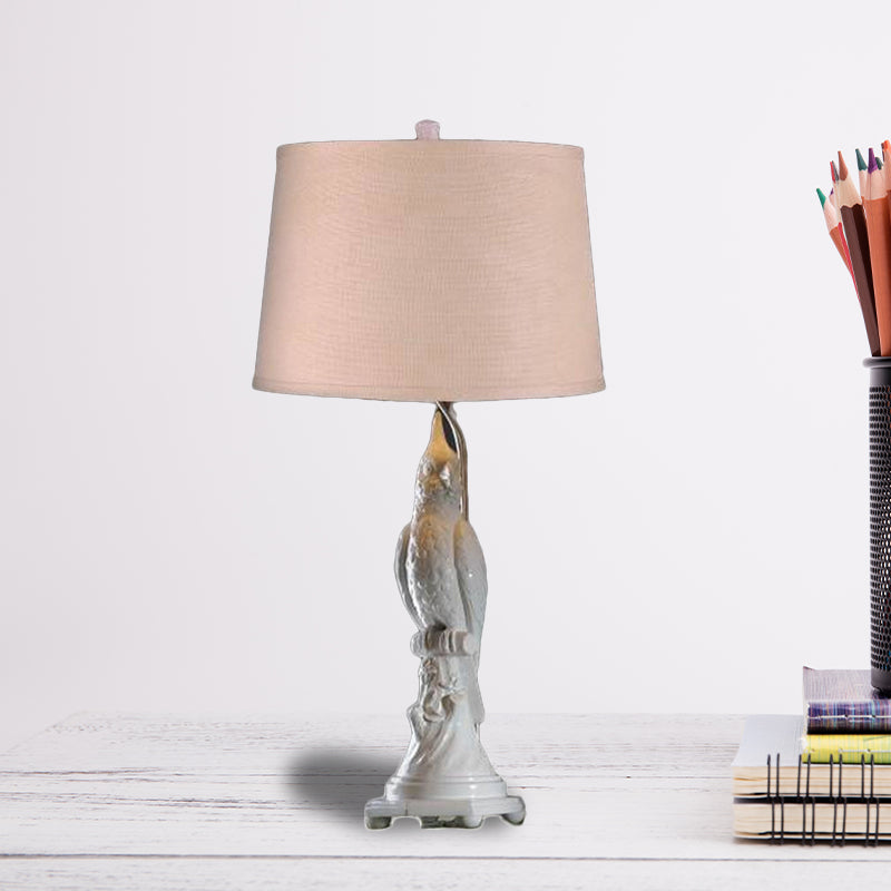 Modernism LED Desk Light with Fabric Shade Green/White Cone Small Desk Lamp with Bird Base