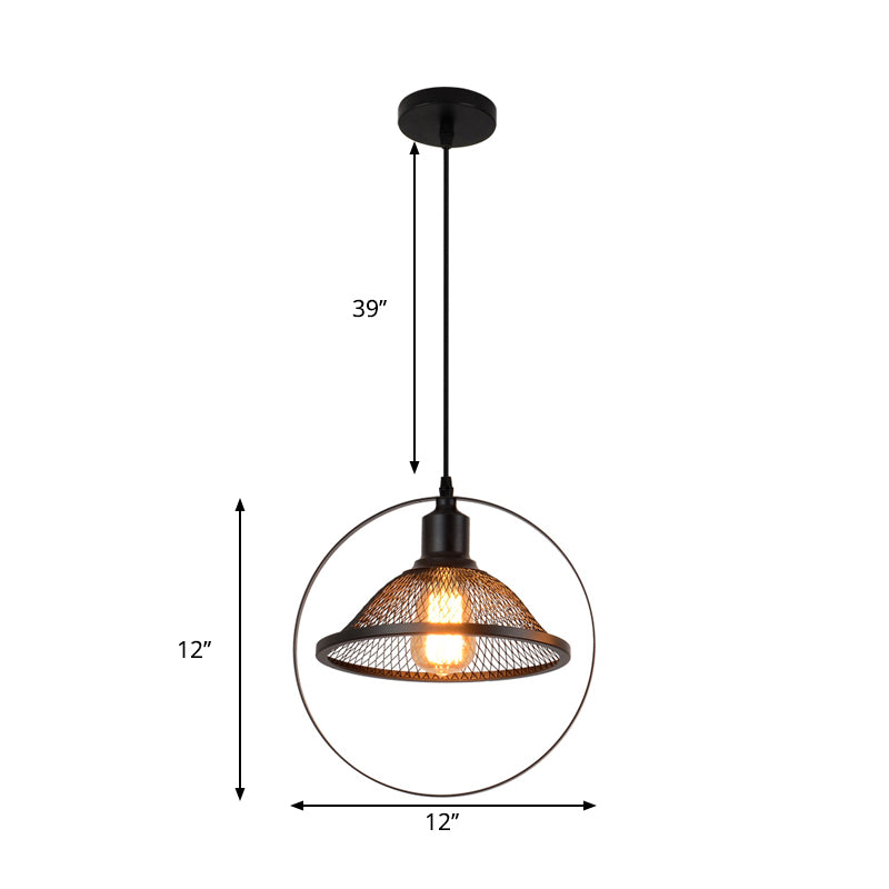 Black Bell/Barn/Cono Hanging Light Metal Wire Industrial 1 Bulbo de suspensión de interior para mesa de comedor