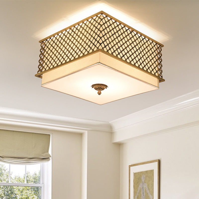 5 Lights Flushmount Lighting Traditional Square Metal Ceiling Light in Brass for Bedroom, 16"/19.5" Wide