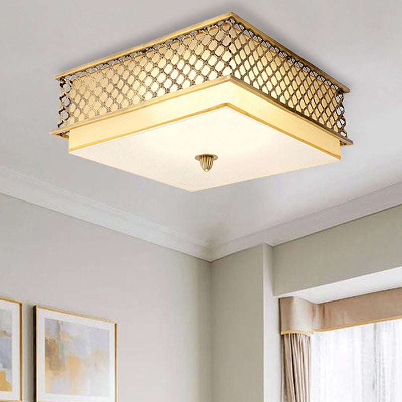 5 Lights Flushmount Lighting Traditional Square Metal Ceiling Light in Brass for Bedroom, 16"/19.5" Wide