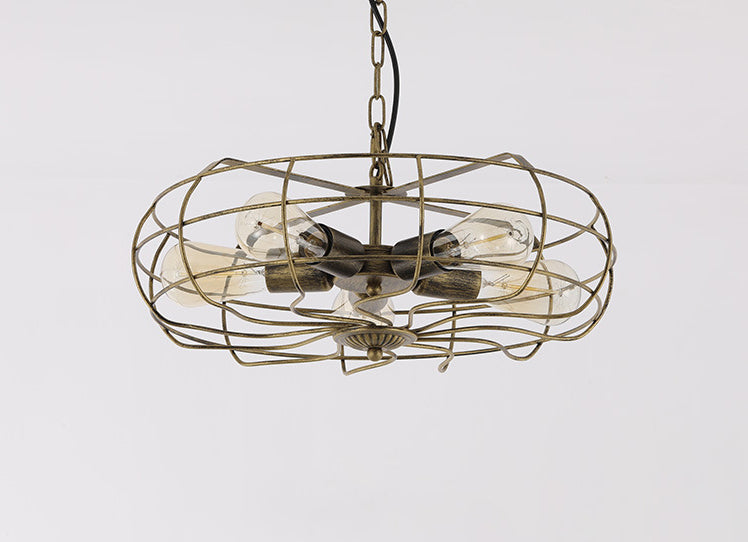 Metal Antique Brass Ceiling Chandelier Pendant Caged Industrial Hanging Chandelier