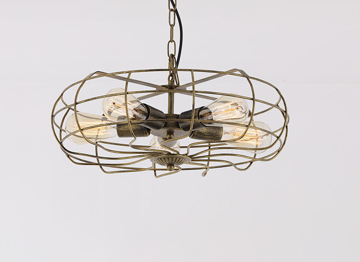 Metal Antique Brass Ceiling Chandelier Pendant Caged Industrial Hanging Chandelier