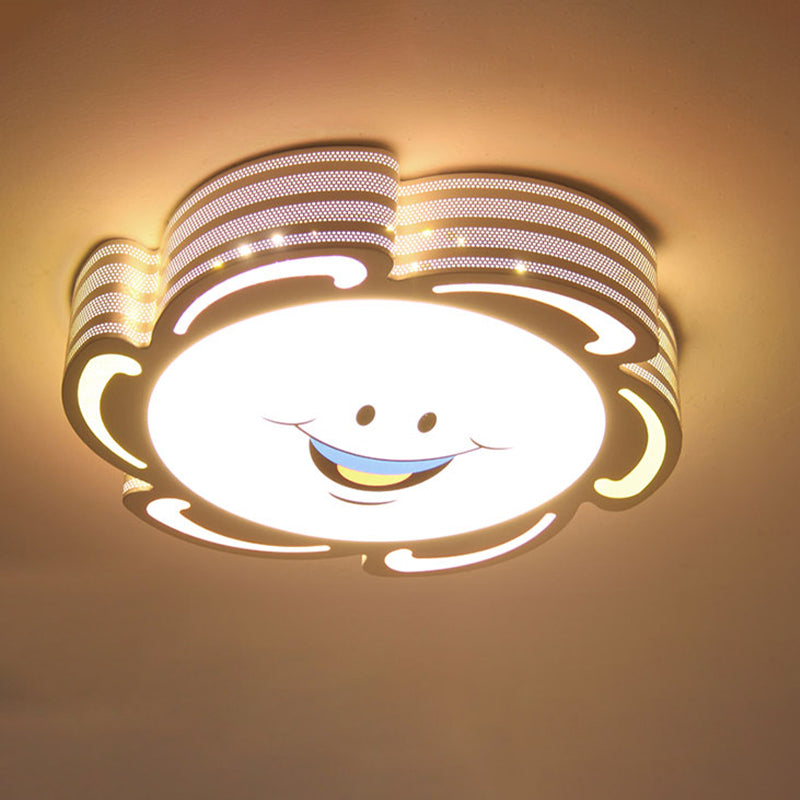 White Sun Flush Mount Fixture Cartoon Stylish LED Acrylic Flushmount Light in Warm / White/3 Color Light