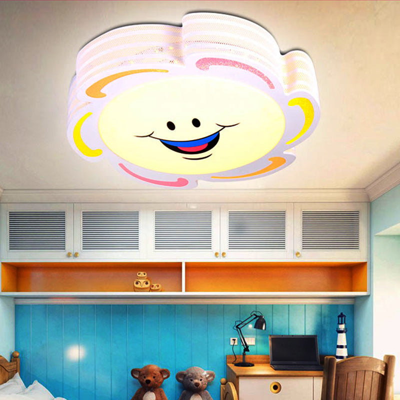 White Sun Flush Mount Fixture Cartoon Stylish LED Acrylic Flushmount Light in Warm / White/3 Color Light