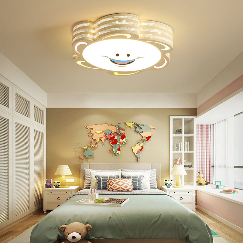 White Sun Flush Mount Fixture Cartoon Stylish LED Acrylic Flushmount Light in Warm / White/3 Color Light