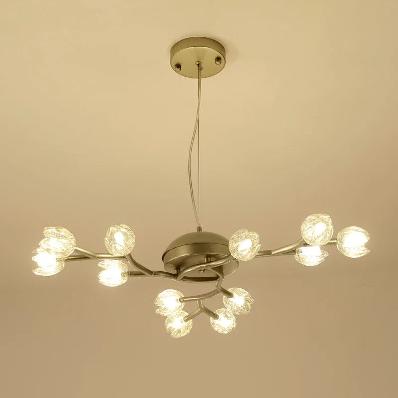 Flower Branch Flush Mounted Light Modern Clear Glass Living Room Semi Flush Chandelier