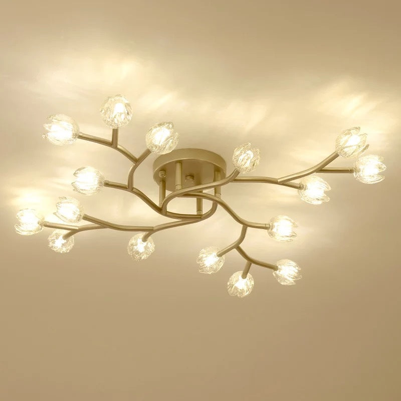 Flower Branch Flush Mounted Light Modern Clear Glass Living Room Semi Flush Chandelier