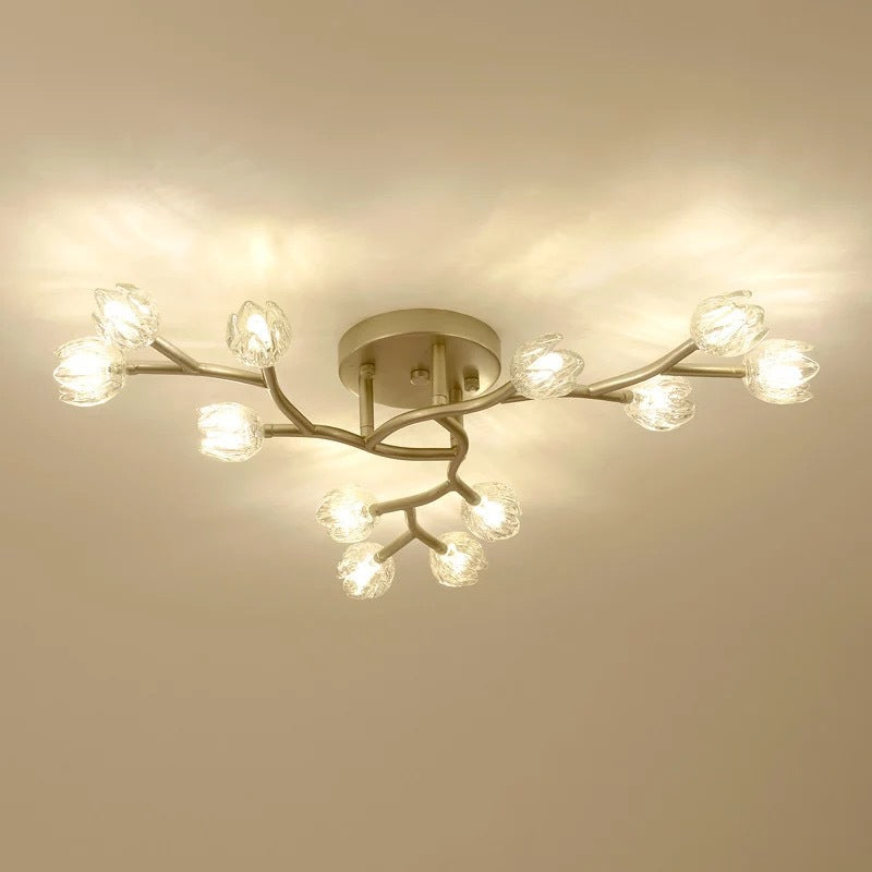 Flower Branch Flush Mounted Light Modern Clear Glass Living Room Semi Flush Chandelier