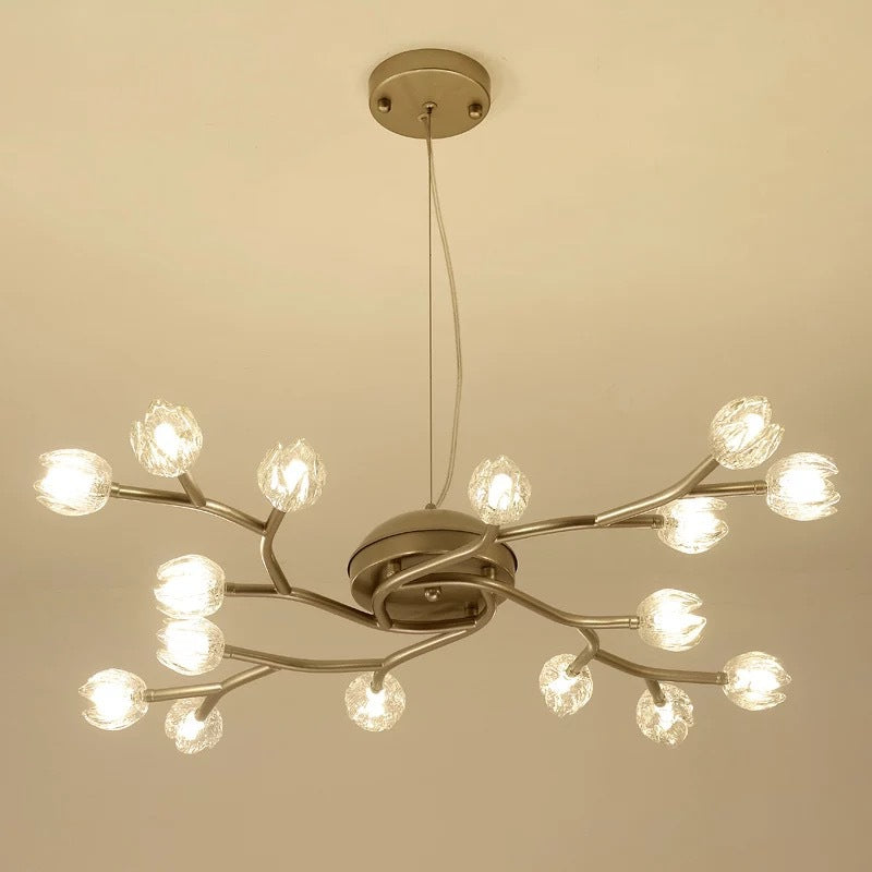 Flower Branch Flush Mounted Light Modern Clear Glass Living Room Semi Flush Chandelier