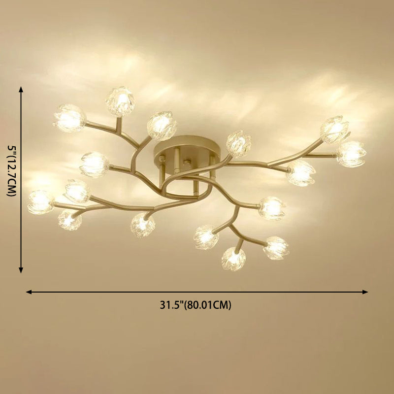 Flower Branch Flush Mounted Light Modern Clear Glass Living Room Semi Flush Chandelier