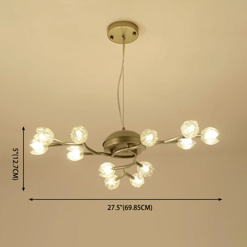 Rama de flores Flush Monteado Luz de vidrio transparente moderno Sala de estar Semi Flush Chandelier