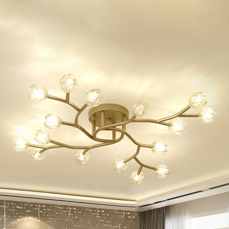 Flower Branch Flush Mounted Light Modern Clear Glass Living Room Semi Flush Chandelier