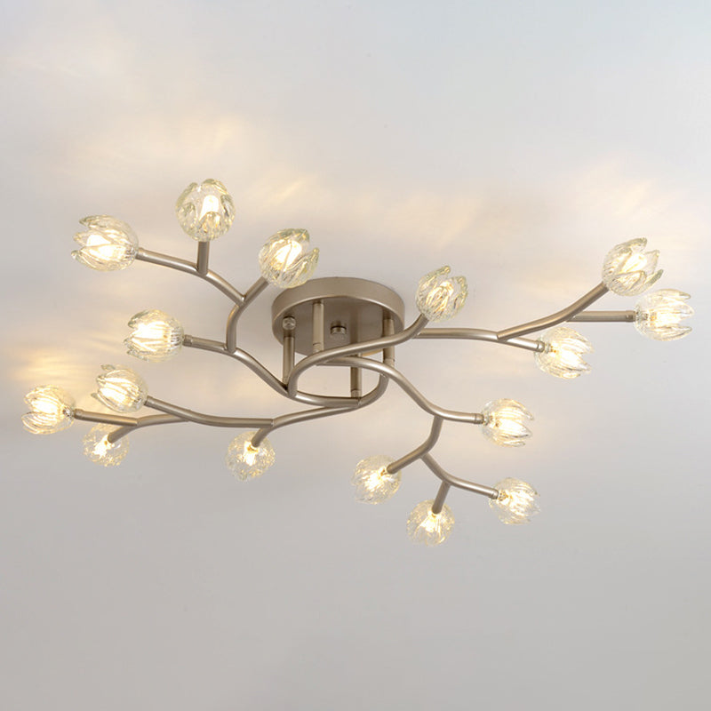 Flower Branch Flush Mounted Light Modern Clear Glass Living Room Semi Flush Chandelier