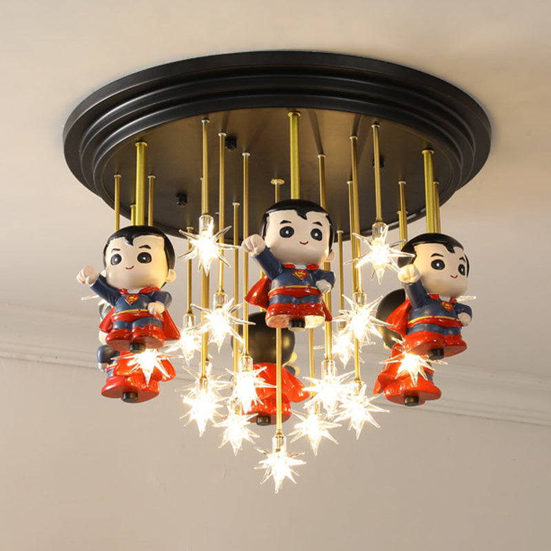 Kids Starry Flush Mount Light Clear Blown Glass 5/6 Lumière Chambre Red Ceiling Lighting with/without Remote Control