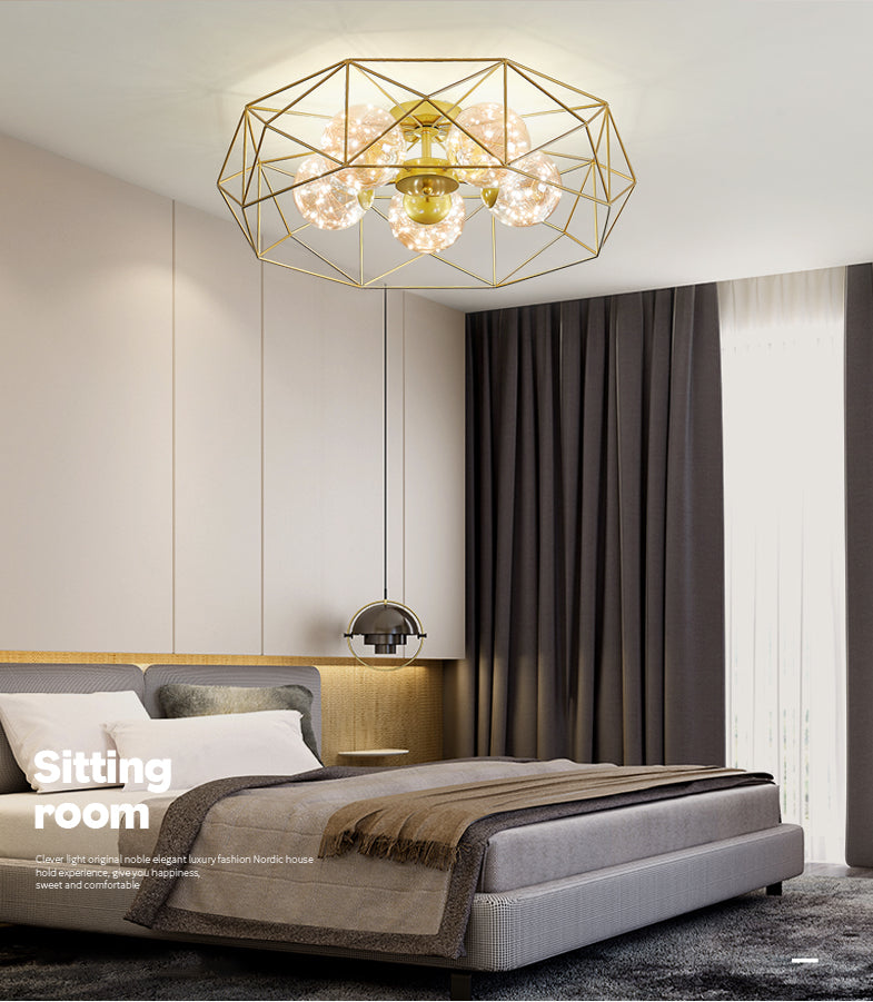 Amber Glass Ball Semi Mount Lighting Finitura in ottone Nordic Bilpellino a filo per la camera da letto